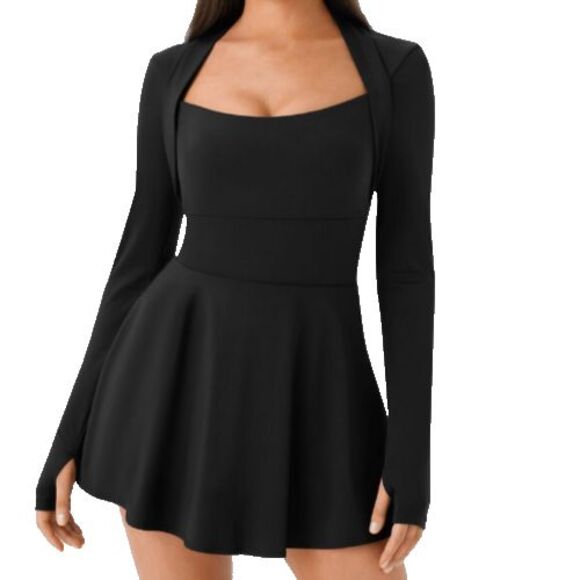 Halara SoftlyZero Airy Long Sleeve Thumb Hole Active Romper Mini Dress Sz Large - Picture 2 of 14